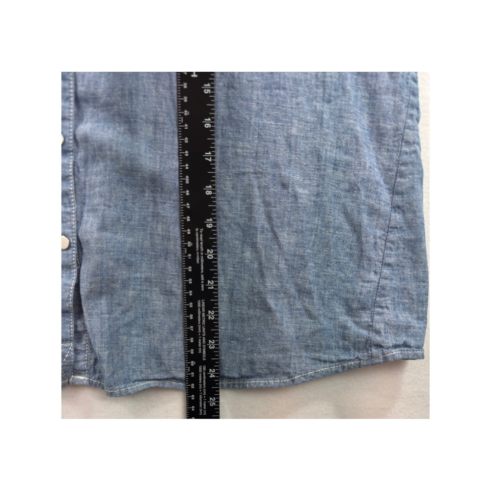 Gap 1969 Womens Large Blue Linen Cotton Blend Snap Front Chambray Shirt - Picture 6 of 8